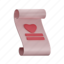 paper, document, love, romance, valentines, 3d illustration, scroll 