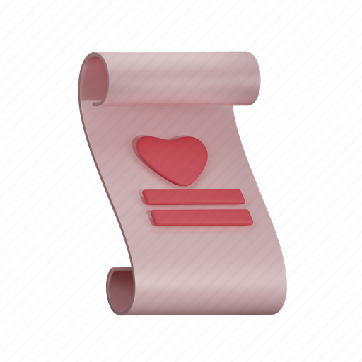 Paper, document, love, romance, valentines, 3d illustration, scroll 3D illustration - Download on Iconfinder