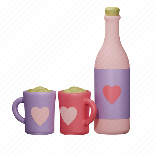 Wine, drink, alcohol, bottle, love, valentines, 3d illustration 3D illustration - Download on Iconfinder