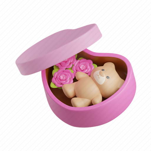 Gift, box, valentines, heart, love, romance, teddy bear 3D illustration - Download on Iconfinder
