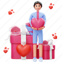 valentines, gift, present, love, heart, valentine, character, romantic, man 