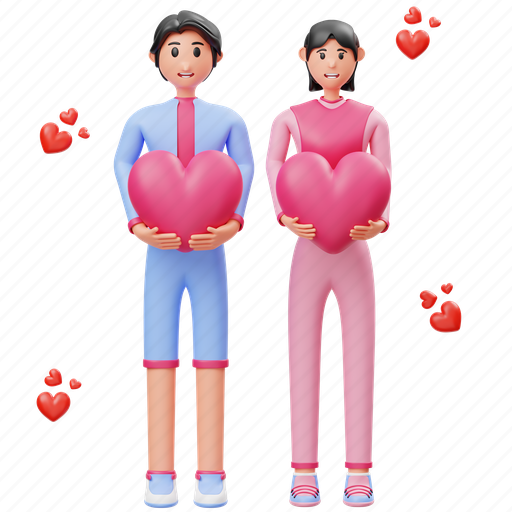 Couple, holding, love, heart, valentine, relationship, character 3D illustration - Download on Iconfinder