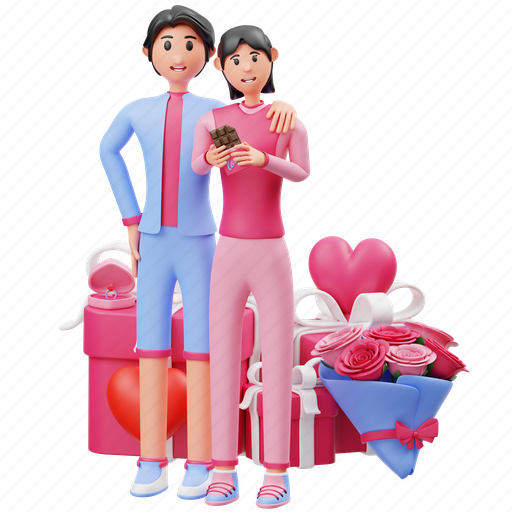 Couple, valentine, gift, birthday, christmas, love, character 3D illustration - Download on Iconfinder