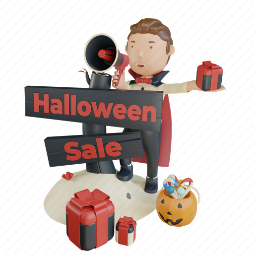 Halloween, character, vampire, pumpkin, dracula, megaphone, sale 3D illustration - Download on Iconfinder