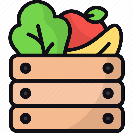Harvest, fruits, vegetable, wooden box, gardening, organic icon - Download on Iconfinder
