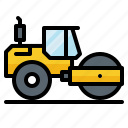 construction, roller, steamroller, truck, vehicle