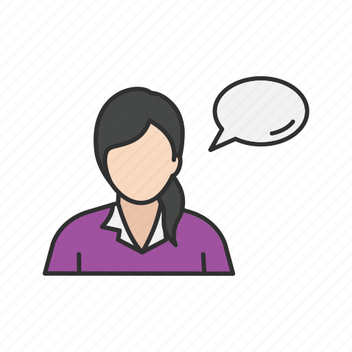 Speech bubble, talk, talking, woman speaking icon - Download on Iconfinder