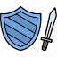 sword, shield, fantasy, knight, medieval, protection, rpg, icon 
