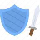 sword, shield, fantasy, knight, medieval, protection, rpg, icon