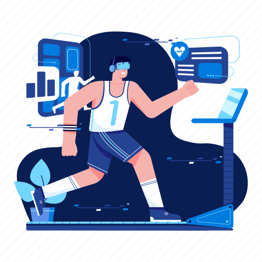 Fitness, vr, treadmill, exercise, virtual reality, workout illustration - Download on Iconfinder