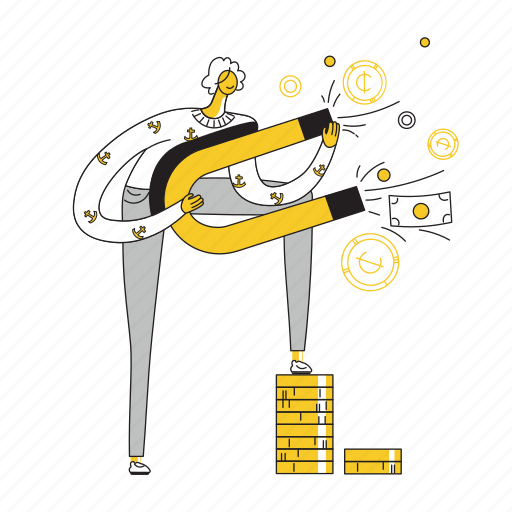 Woman, magnet, attracts, money, finance, cash, currency illustration - Download on Iconfinder