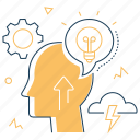 head, idea, lightbulb, lightning