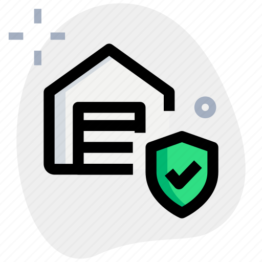 Warehouse, shield, tick mark, protection icon - Download on Iconfinder