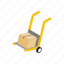 cargo, cart, dolly, freight, isometric, package, wheel 