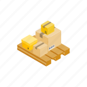 cardboard, delivery, isometric, pack, package, pallet, transportation