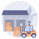 warehouse, forklift, vehicle, storehouse, storage unit, transport, package