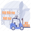 forklift, storehouse, packages, logistics, delivery, boxes