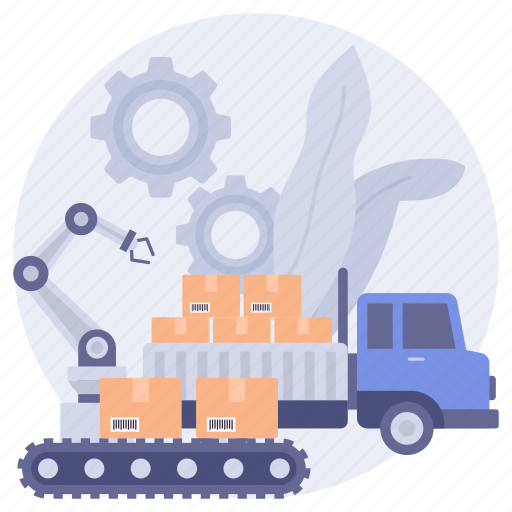 Loaded truck, delivery truck, robotic machine, distribution, transportation, robotic arm, automation icon - Download on Iconfinder