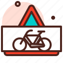 attention, bicycle, direction, map, warning