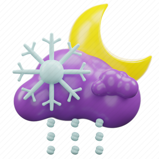Night, cloudy, snow, rain, with, half, moon 3D illustration - Download on Iconfinder