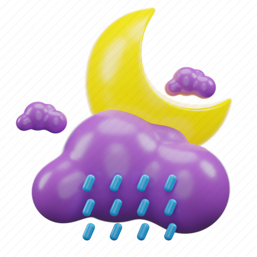 Rain, cloudy, night, half, moon, weather 3D illustration - Download on Iconfinder
