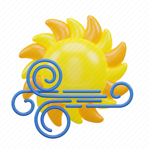 Sun, with, wind, weather 3D illustration - Download on Iconfinder