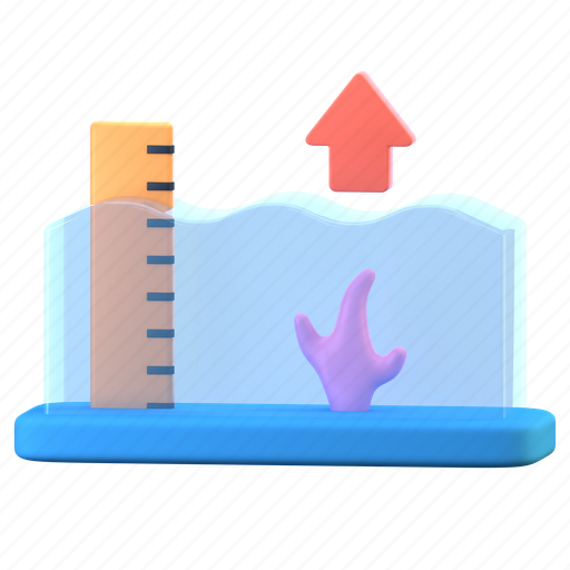 Water level up, sea level, flood, disaster, water 3D illustration - Download on Iconfinder