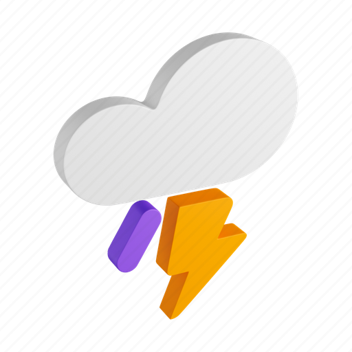 Cloud, lightning, rain, isometric, shower, storm 3D illustration - Download on Iconfinder