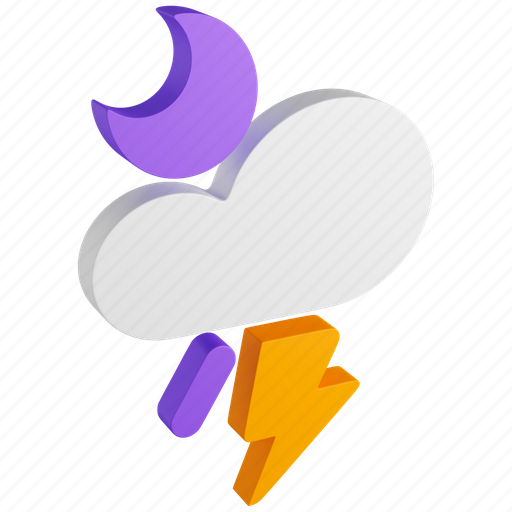 Moon, cloud, lightning, rain, meteo, storm, hurricane 3D illustration - Download on Iconfinder