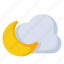 cloudy night, cloudy, night, moon, half moon, sky, crescent moon, forecast, meteorology, weather 