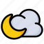 cloudy night, cloudy, night, moon, half moon, sky, crescent moon, forecast, meteorology, weather 