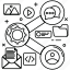 data, share, chat, gear, user, open, mail, folder, files 