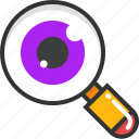 eye magnifying, eye view, observe, search, spy magnifier