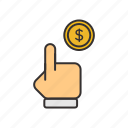 coin, finger, hand, index icon 