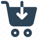 buy, cart, down arrow, online, shopping, trolley, web