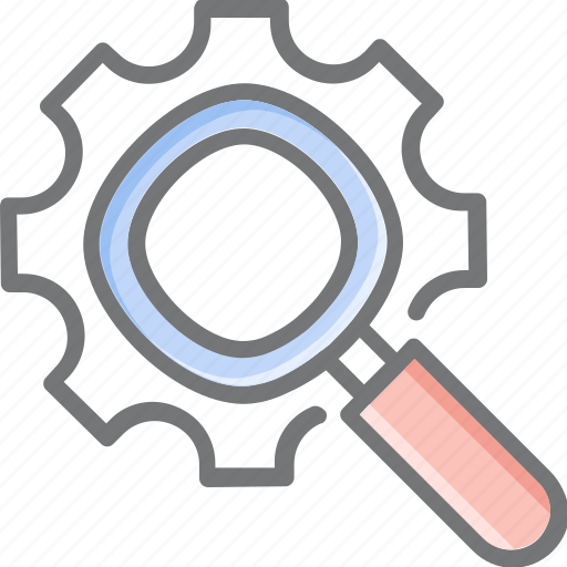 Cogwheel, gear, magnifier, magnifying glass icon - Download on Iconfinder