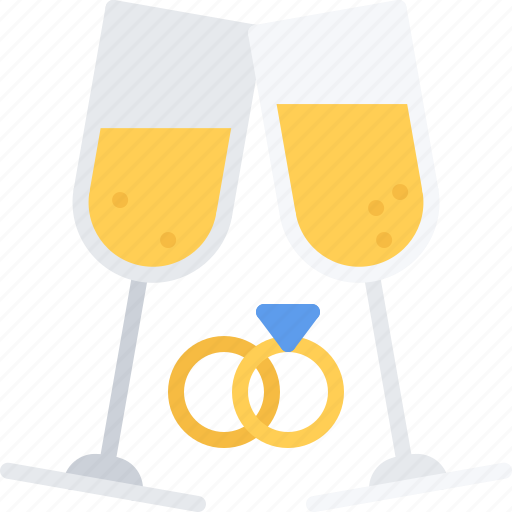 Champagne, glass, drink, bubbles, rings, wedding, love icon - Download on Iconfinder
