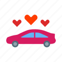 wedding car, transport, hearts, love, wedding