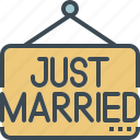 just, married, sign, wedding