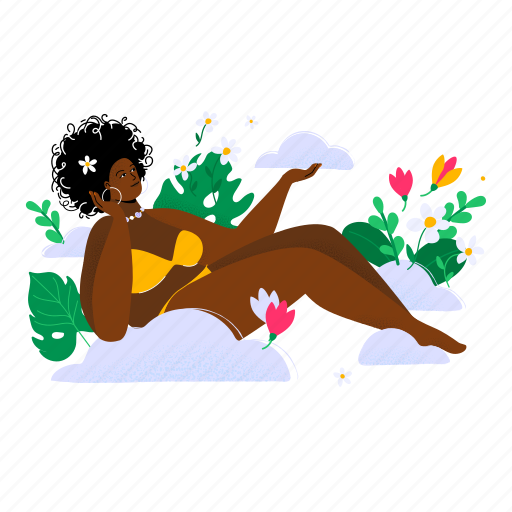 African american, woman, relax, recreation, dream, inspiration illustration - Download on Iconfinder