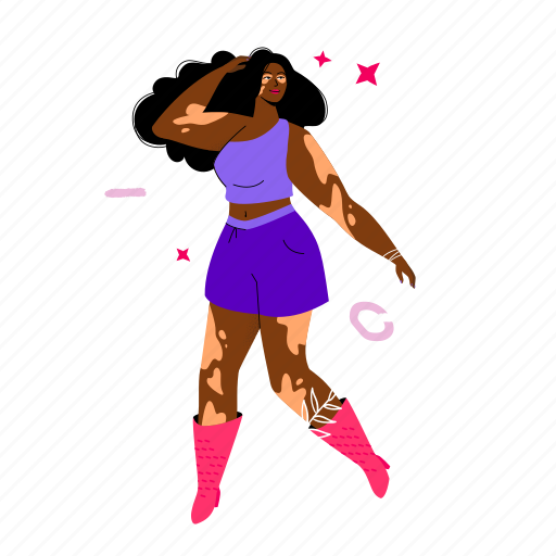 Woman, vitiligo, melanin, skin, condition, body positive illustration - Download on Iconfinder