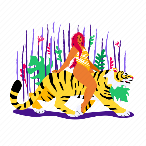 Tiger, wildlife, animal, woman, female, strong, confidence illustration - Download on Iconfinder