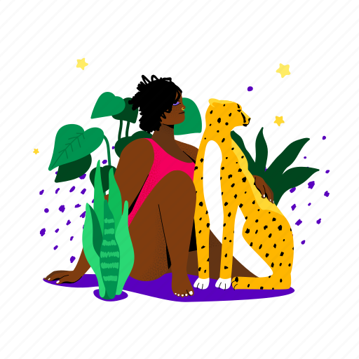 Woman, cheetah, wilderness, strong, nature, female illustration - Download on Iconfinder