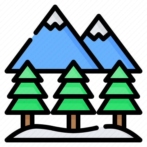Mountain, tree, pine, forest, snow, winter, landscape icon - Download on Iconfinder