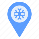 location, map, pin, season, snow, snowflake, winter