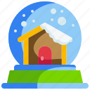 snow, globe, ornament, decoration, christmas, ball, lanscape, winter, house