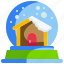 snow, globe, ornament, decoration, christmas, ball, lanscape, winter, house 
