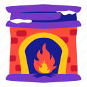 fireplace, place, warm, winter, illustration, stickers, sticker