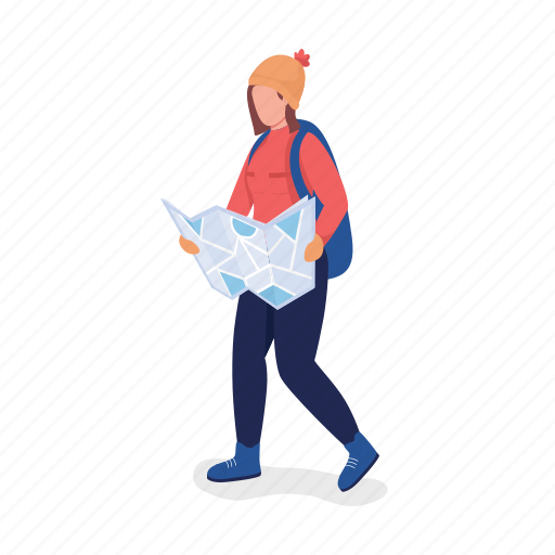Hiker with map, outdoor recreation, recreation, backpacker illustration - Download on Iconfinder