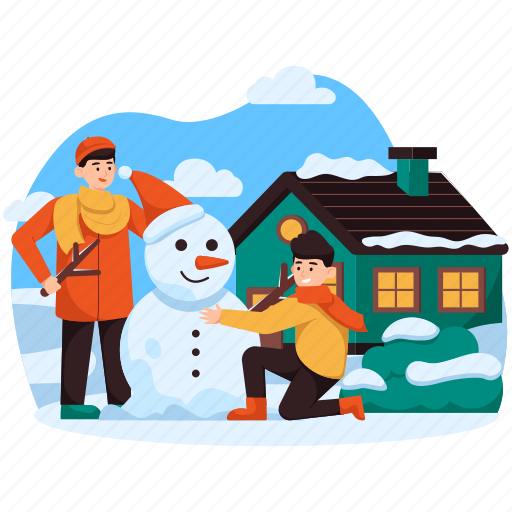 Kids, snowman, family, winter, children, people, christmas illustration - Download on Iconfinder